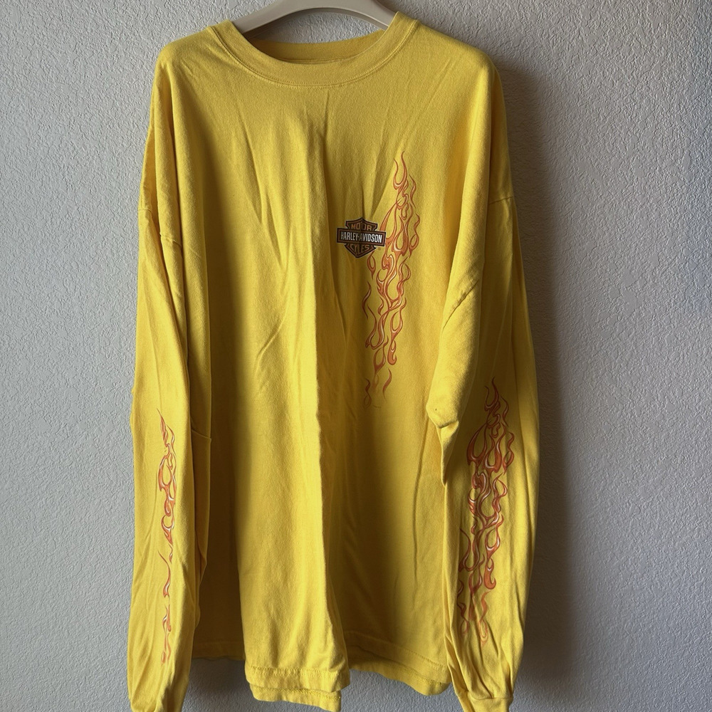 Vintage Harley Davidson Fire Yellow Long Sleeve 3XL Dallas Texas
